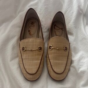 Sam Edelman Women's Beige Straw Loafer with Gold Bit Accent